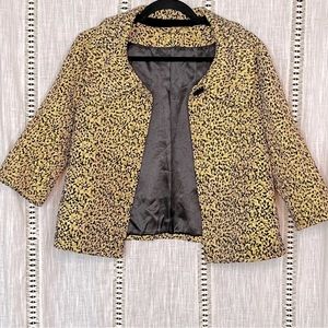 M textured black and gold cropped dress jacket w/ velvet button & metallic shine